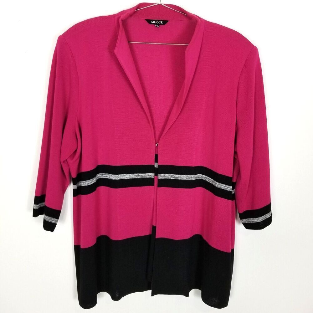 Misook Women Plus Knit Jacket Size 2X Side Slit African Violet Lagenlook